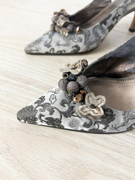 y2k a. marinelli satin brocade slingback kitten heel - good market thrift store