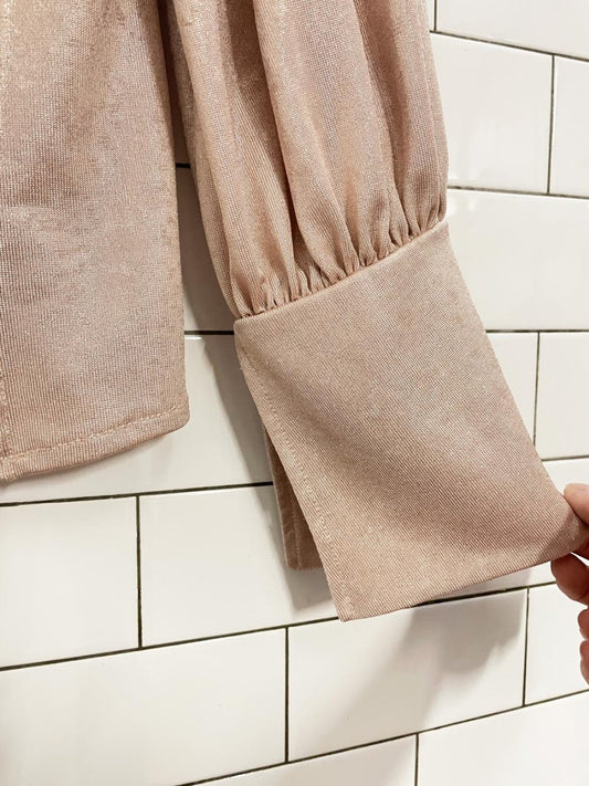 free people shimmery champagne balloon sleeve top - good market thrift store