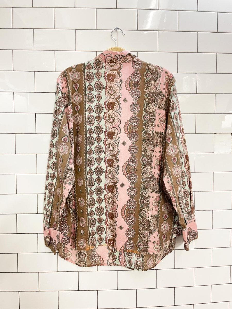 vintage 00s pink + teal paisley shirt - good market thrift store