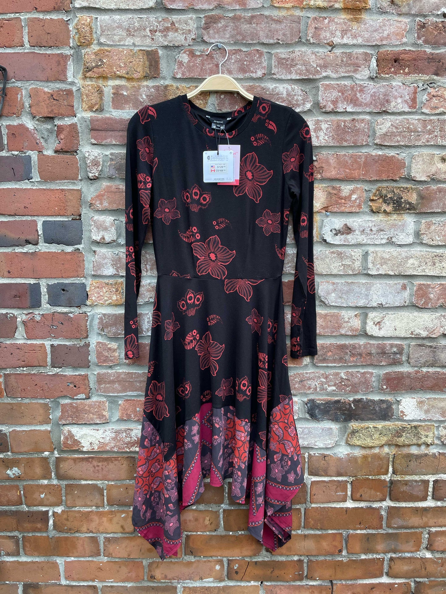 nwt desigual floral fit and flare long sleeve dress
