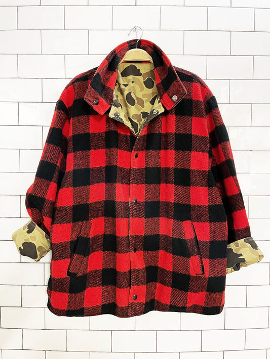 vintage trailways wool-blend flannel reversible duck camo chore coat | made in Canada