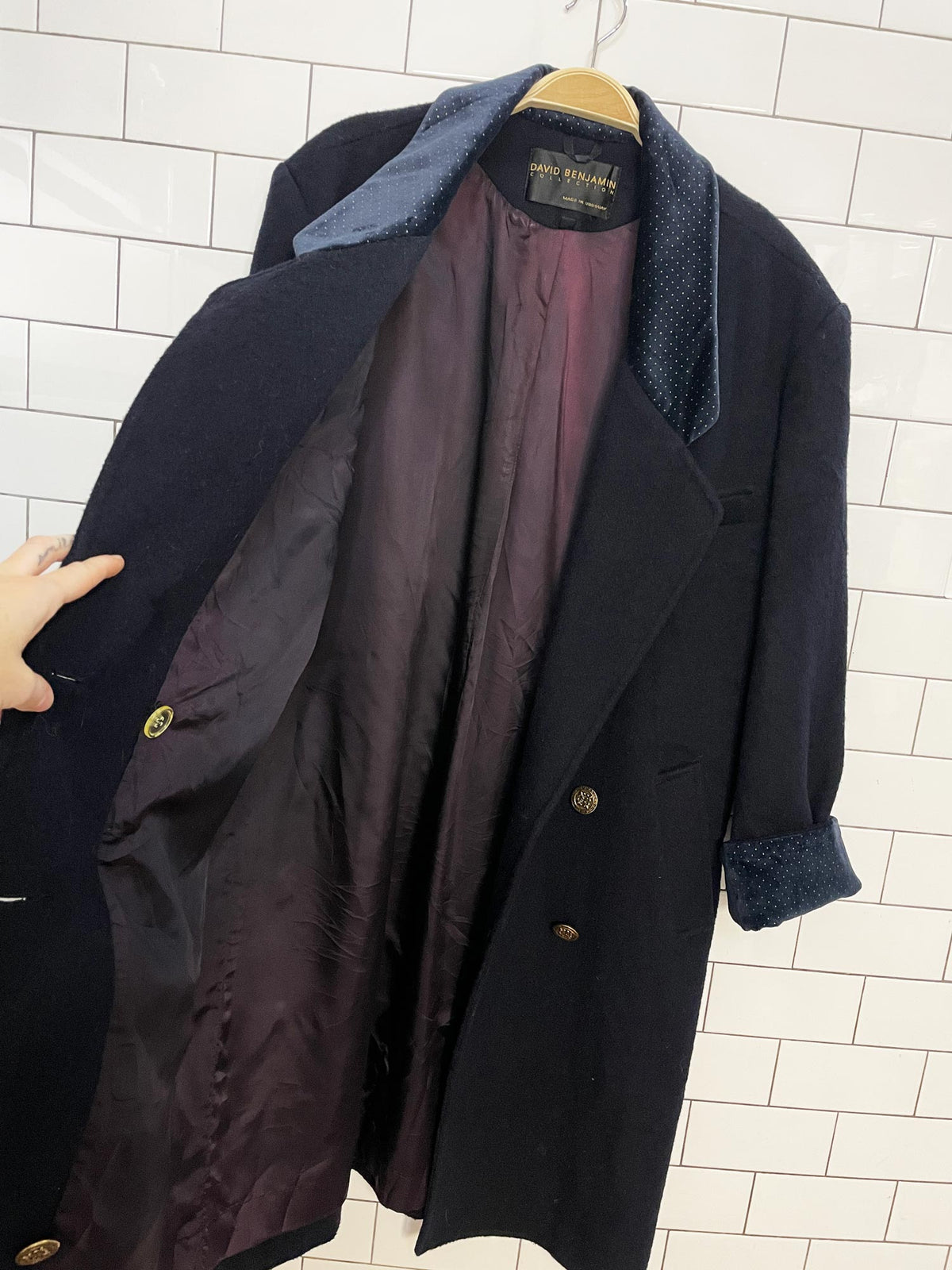 vintage david benjamin 100% wool velvet collar double breasted coat