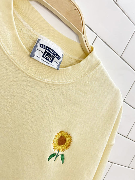 vintage 90s lee embroidered sunflower minimal crew - good market thrift store