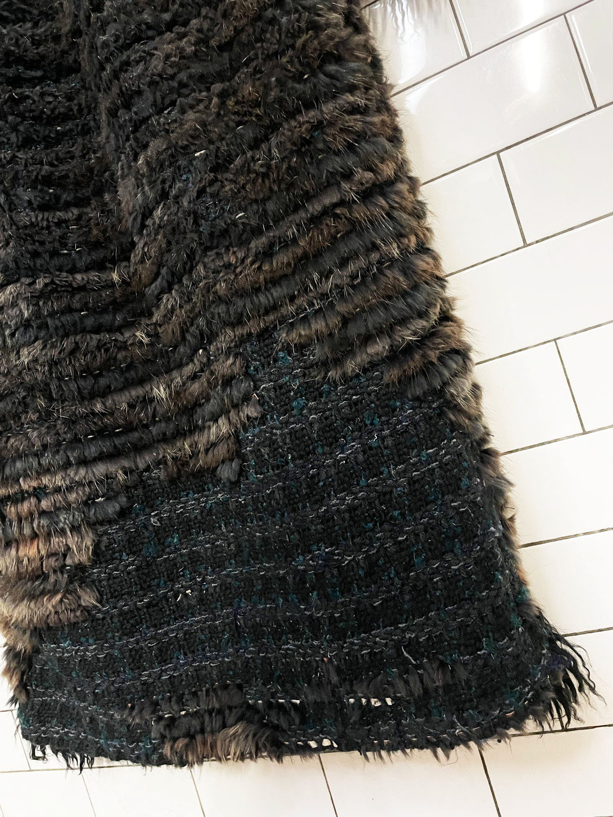 vintage hand-knit rabbit fur + mongolian sheepskin trim boho shag open duster coat
