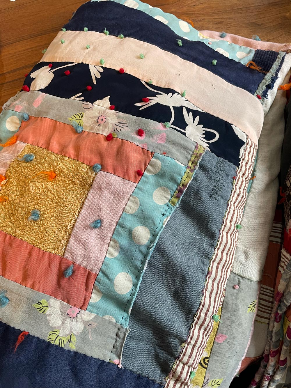 vintage boho handmade patchwork quilt w silk + velvet