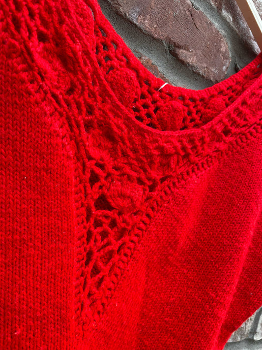 vintage handmade crochet neck ss knit top