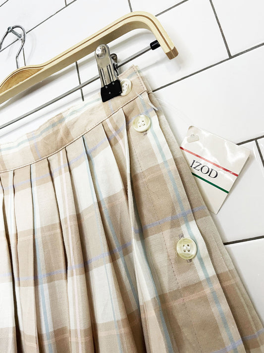 nwt vintage izod pleated plaid full button maxi skirt