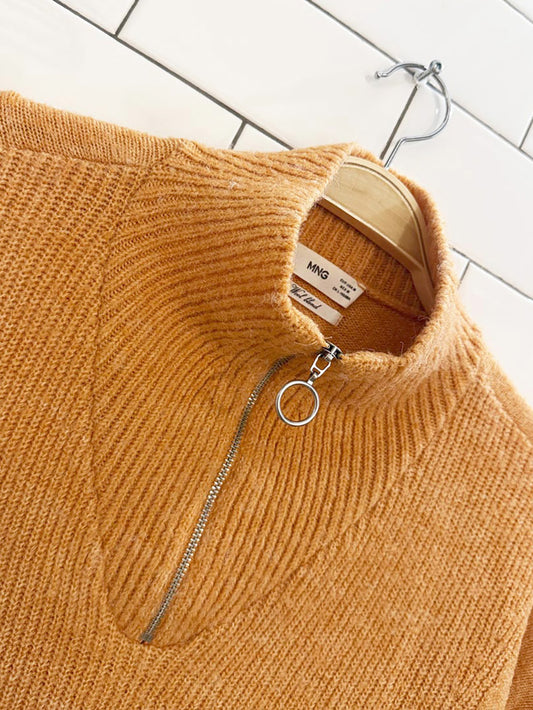 mango wool-blend 1/2 zip ribbed knit sweater