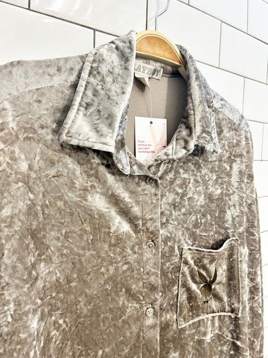 playboy crushed velvet pocket button down - good market thrift store