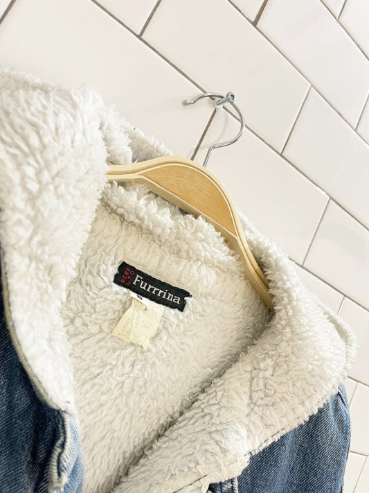 vintage 90s bebe furrrina ltd. sherpa lined hooded denim parka - good market thrift store