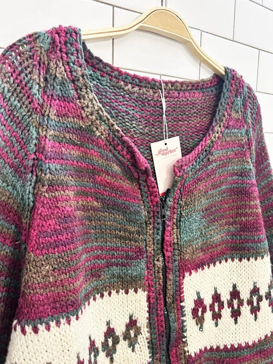 vintage cozy cottage hand knit zip up - good market thrift store