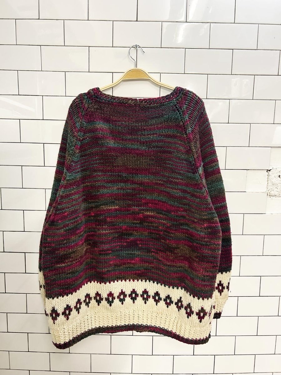 vintage cozy cottage hand knit zip up - good market thrift store