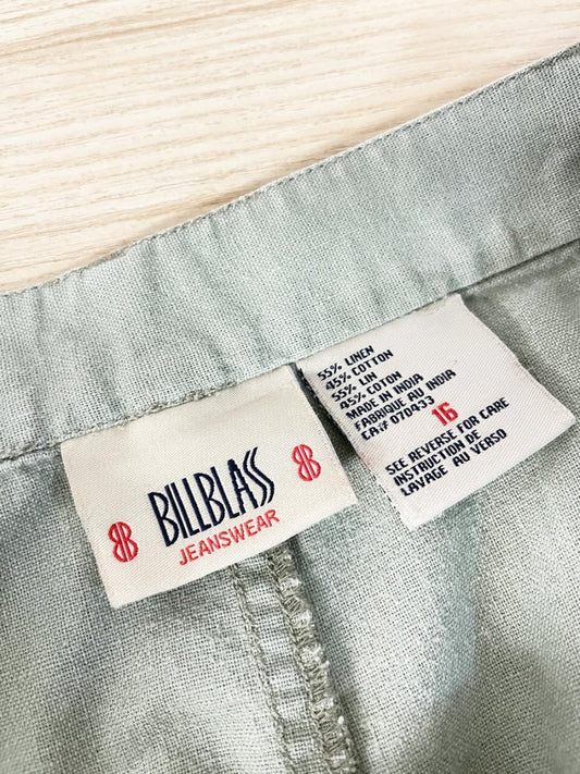 vintage 00s bill blass linen - blend embroidered knee - length skirt - good market thrift store