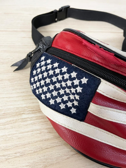 vintage 80s american flag faux leather belt bag - good market thrift store