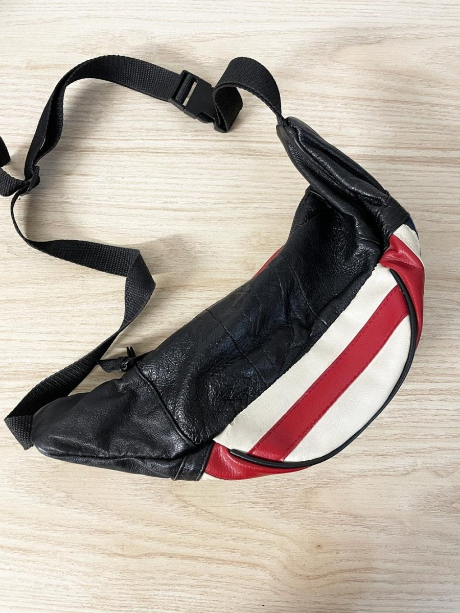 vintage 80s american flag faux leather belt bag - good market thrift store