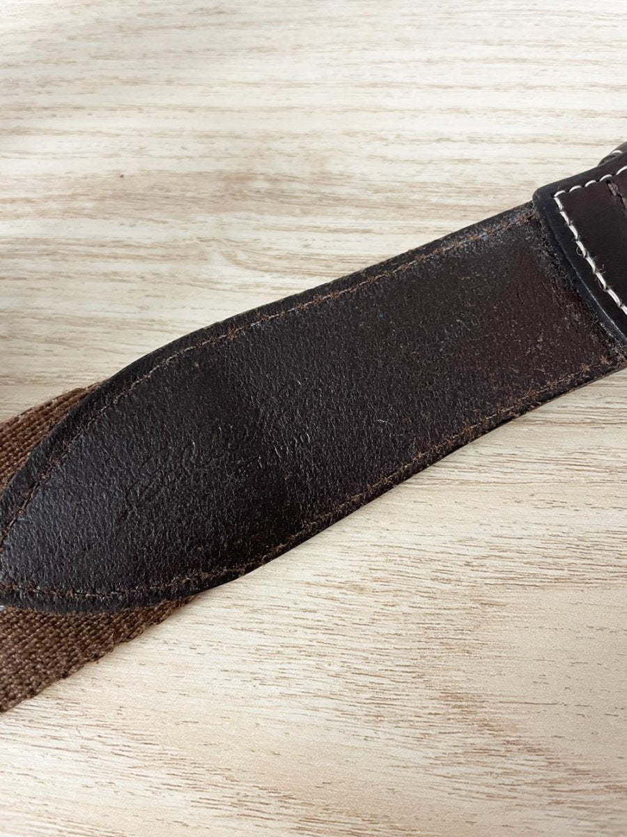 vintage eddie bauer leather trim textile stripe belt - good market thrift store