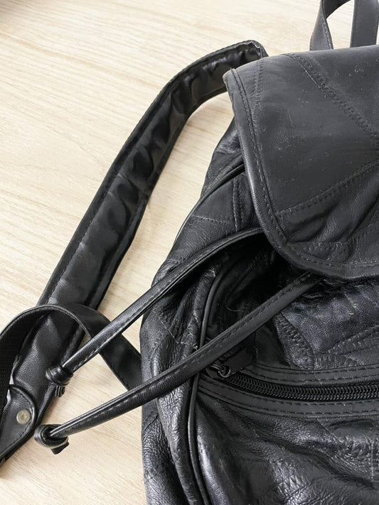 vintage 90s grunge leather patchwork backpack - good market thrift store