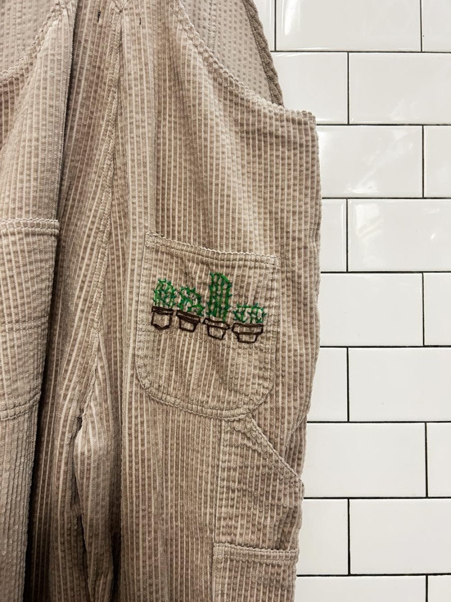 UO bdg custom embroidered corderoy overalls - good market thrift store