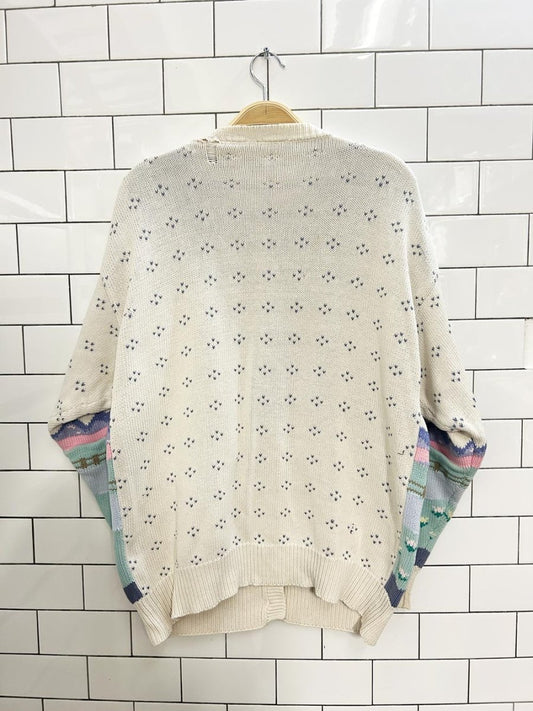 vintage 90s NR farm scene knit cardigan - good market thrift store