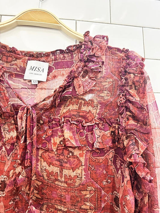 anthro misa los angeles boho ruffled chiffon blouse - good market thrift store