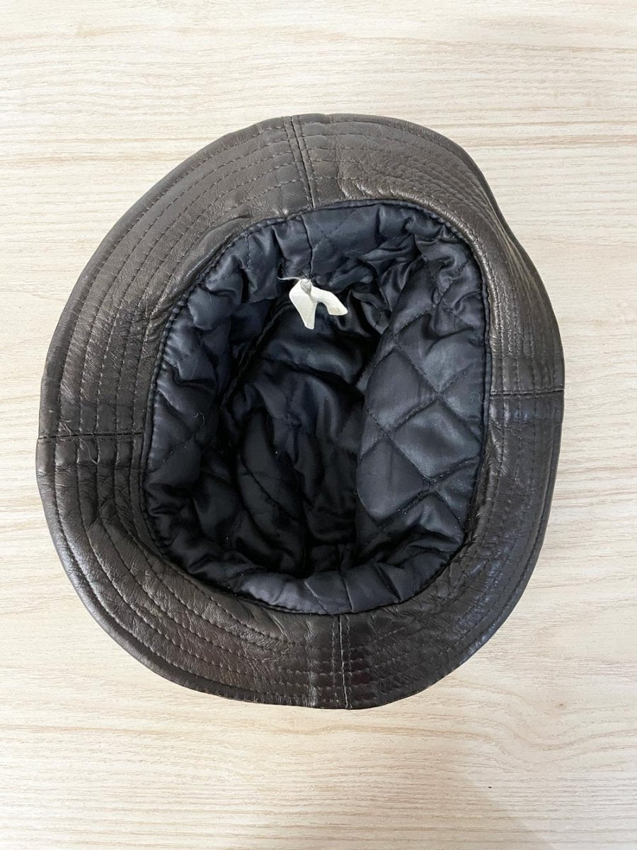 vintage leather bucket hat w quilted liner - good market thrift store