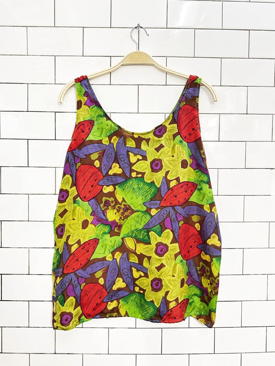 vintage 90s soqite col. 100% silk floral tank - good market thrift store