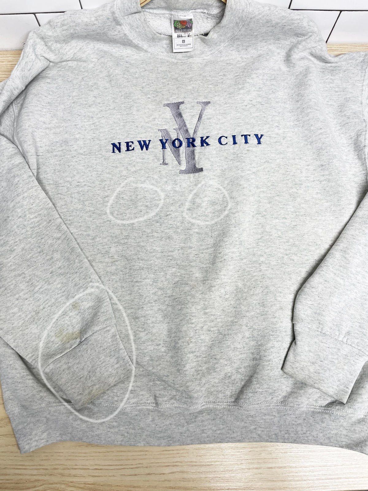 vintage new york city embroidered spell out sweatshirt | fruit of the loom