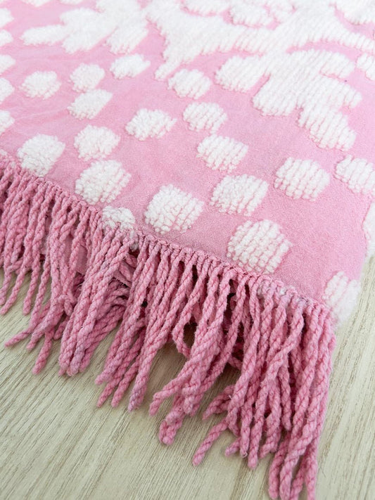 vintage 60s pink tufted fringed bedspread - good market thrift store