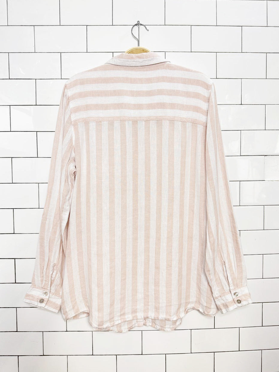 c&c california 100% linen shell button striped shirt