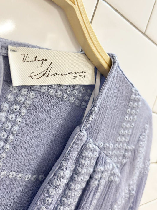 vintage havana blue eyelet bell sleeve romper - good market thrift store