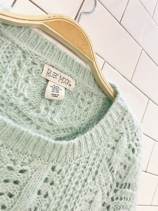 ruby moon wool - blend pointelle chunky knit sweater - good market thrift store