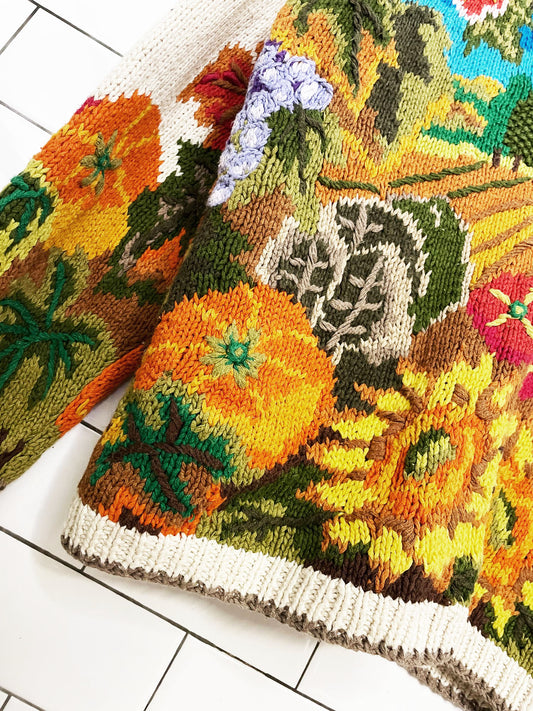 vintage cardigan bay hand-knit ramie-blend fall pumpkin cardigan
