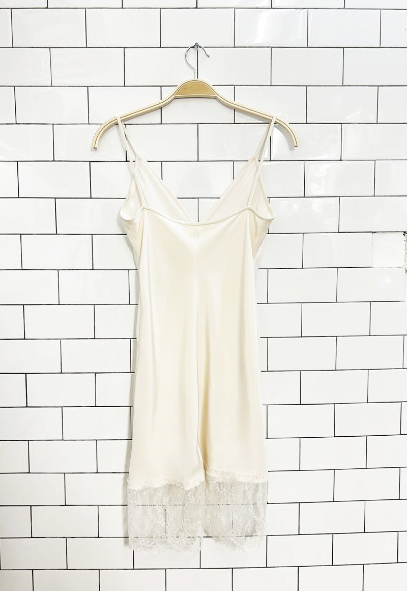 satin cream lace trim silk - lined slip dress - good market thrift store