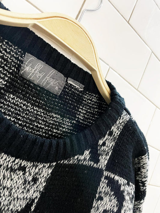 vintage 90s geoffrey hayes checkerboard knit dad sweater - good market thrift store