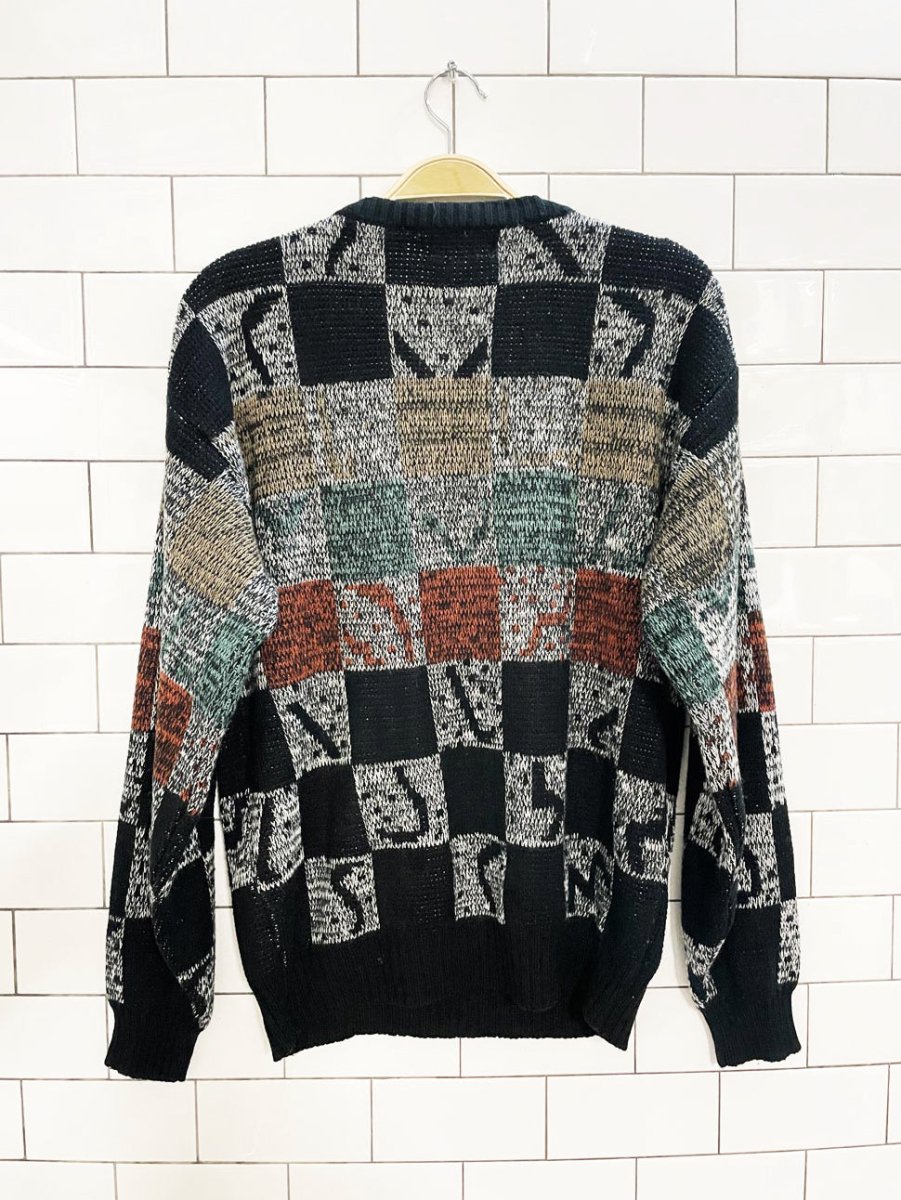 vintage 90s geoffrey hayes checkerboard knit dad sweater - good market thrift store