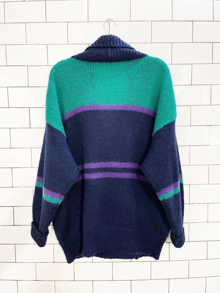 vintage 80s hughes wool - blend western double breasted knit cardigan - good market thrift store