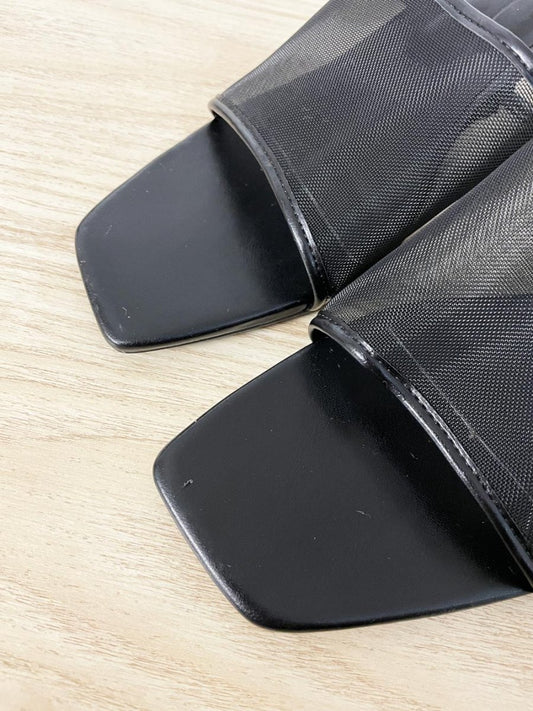 zara black mesh heeled sandals - good market thrift store