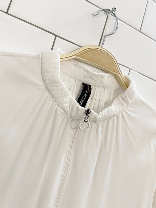 marc cain silk-blend half zip flowy blouse