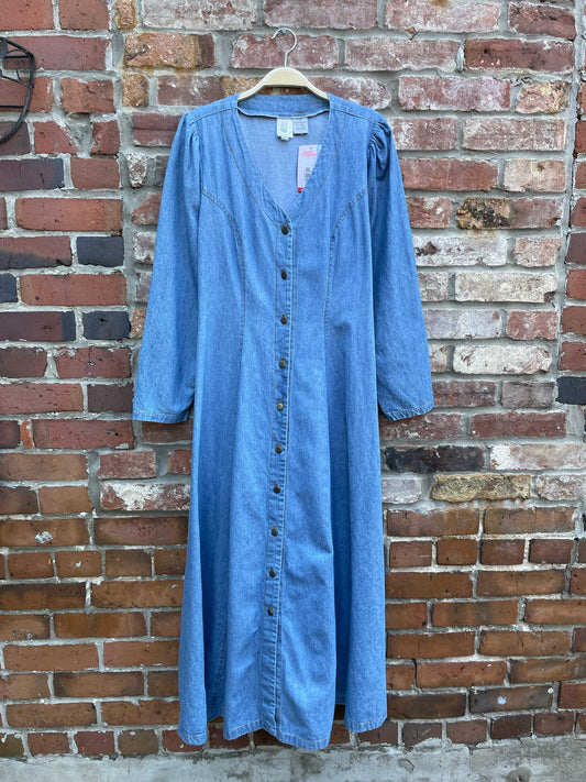 vintage 90s jessie j long sleeve denim midi dress