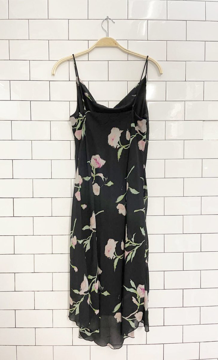 y2k fairweather cowl neck floral chiffon midi dress - good market thrift store