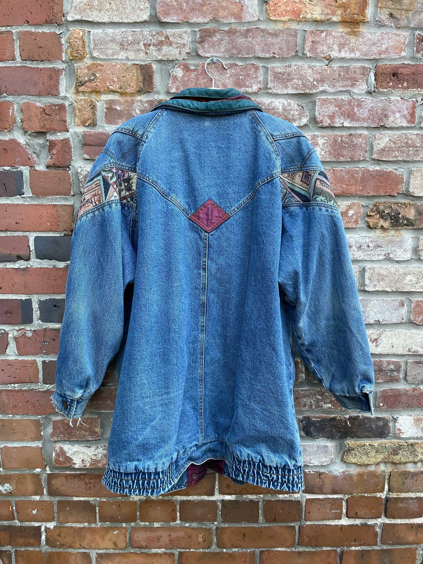 vintage currentseen denim tapestry patchwork jacket