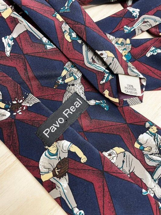 vintage 90s baseball print tie - good market thrift store