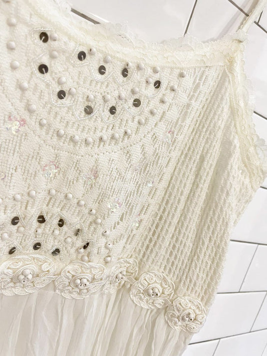 vintage 90s kaktus boho crinkle tiered midi dress - good market thrift store