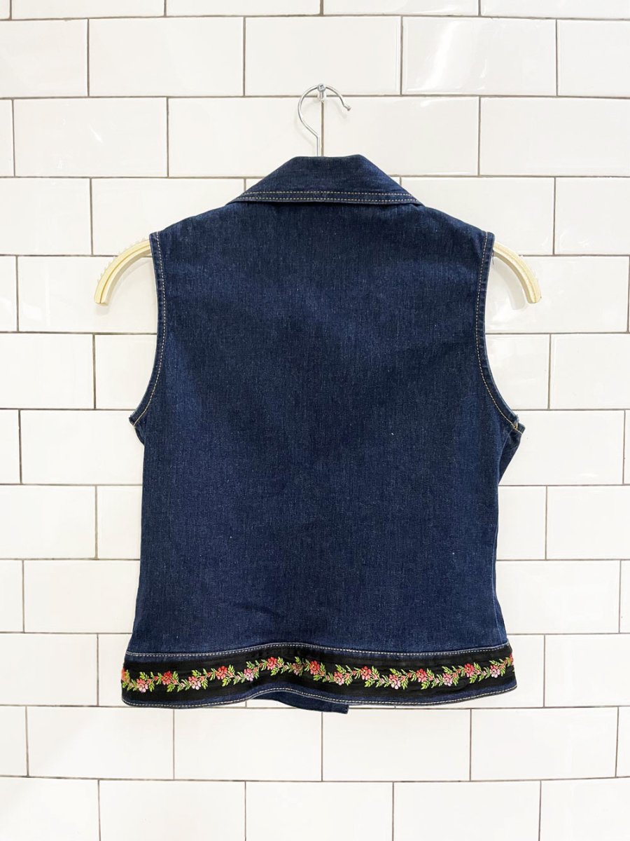 vintage 00s harlow floral trim denim vest - good market thrift store