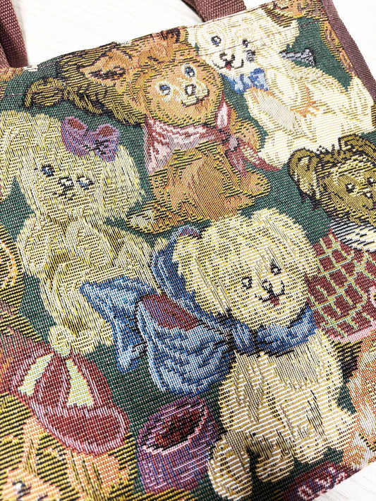 vintage 00s cute dog tapestry zip top tote bag