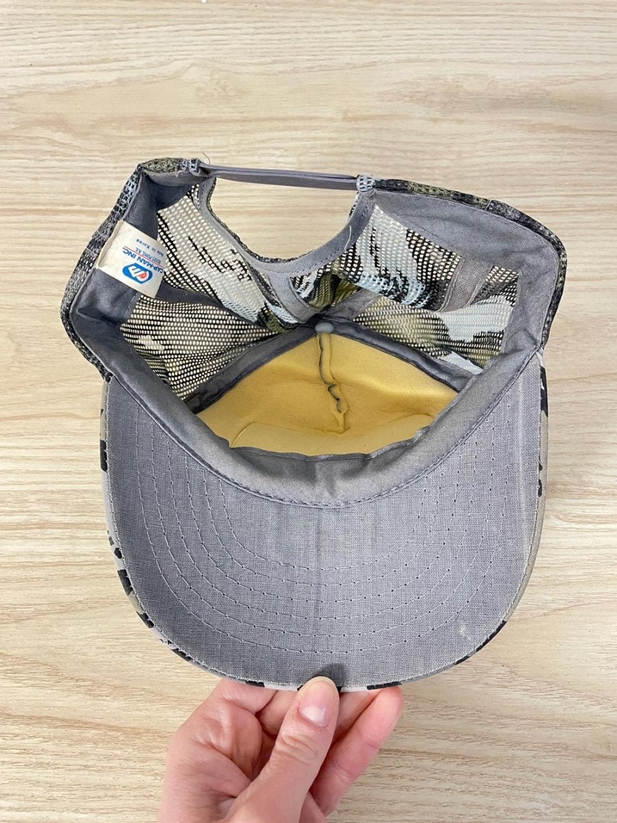 vintage cap - man puffer duck camo hat - good market thrift store