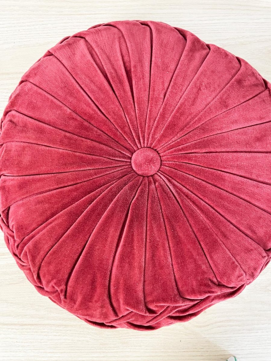 vintage red velvet floor cushion - good market thrift store