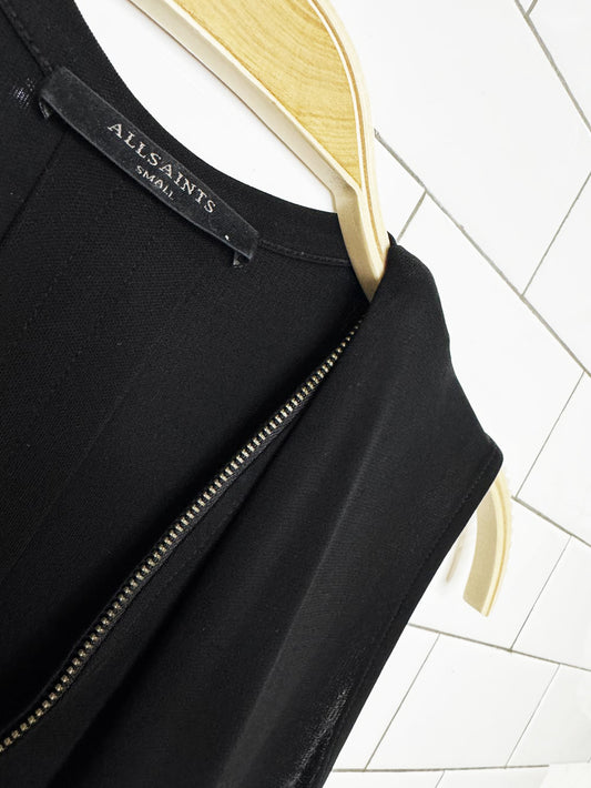 all saints nero mesh drape sleeveless zip top