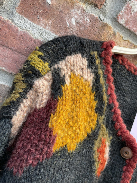 vintage fall florals mohair-blend sweater cardi jacket