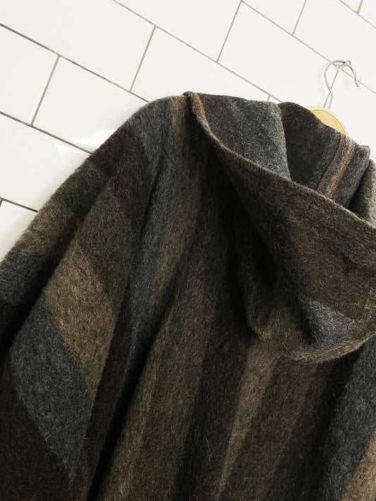 vintage wool blanket stripe hooded poncho
